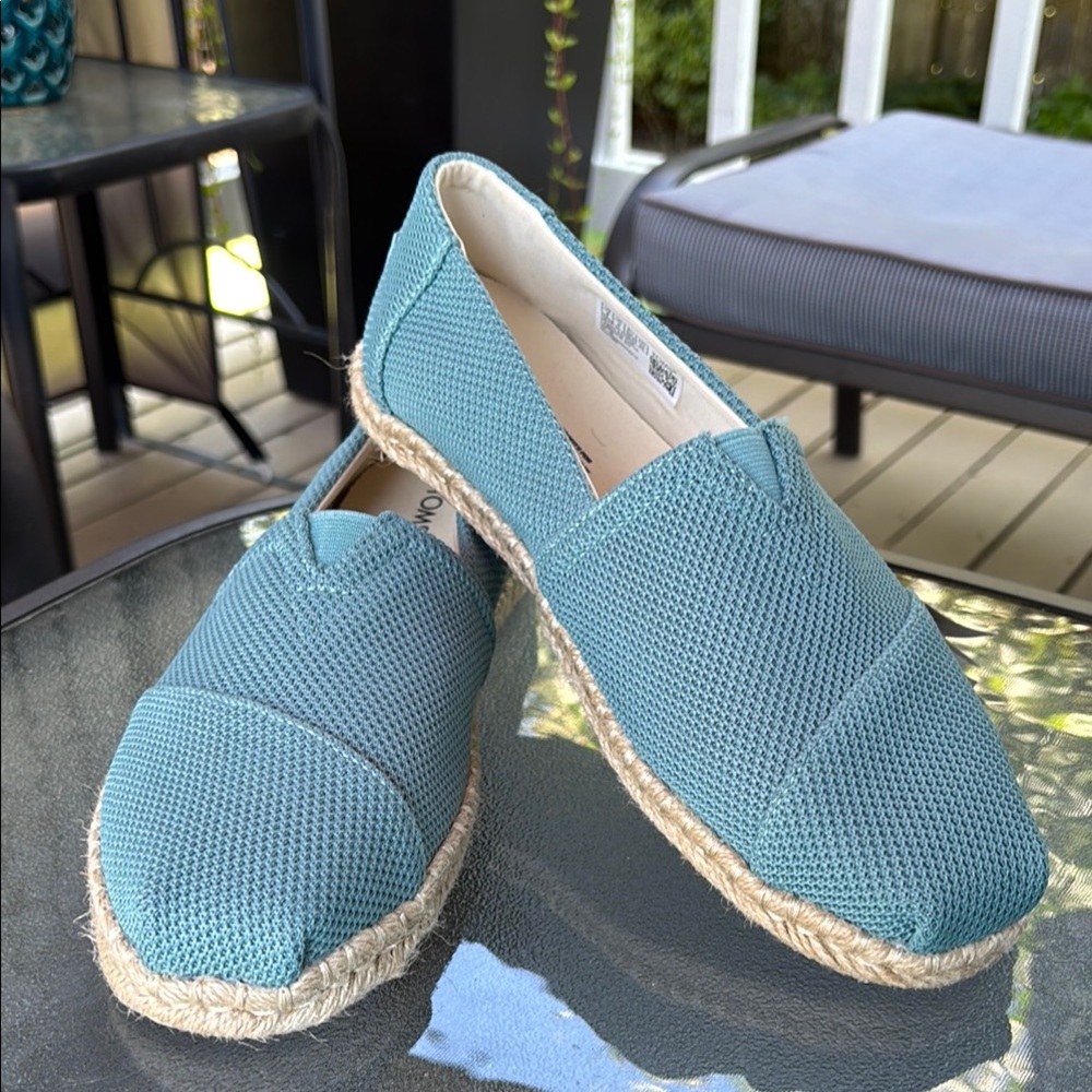 TOMS Ortholite Espadrille Alpargata Rope Mineral Blue Knit Slip-On size 8 NWT